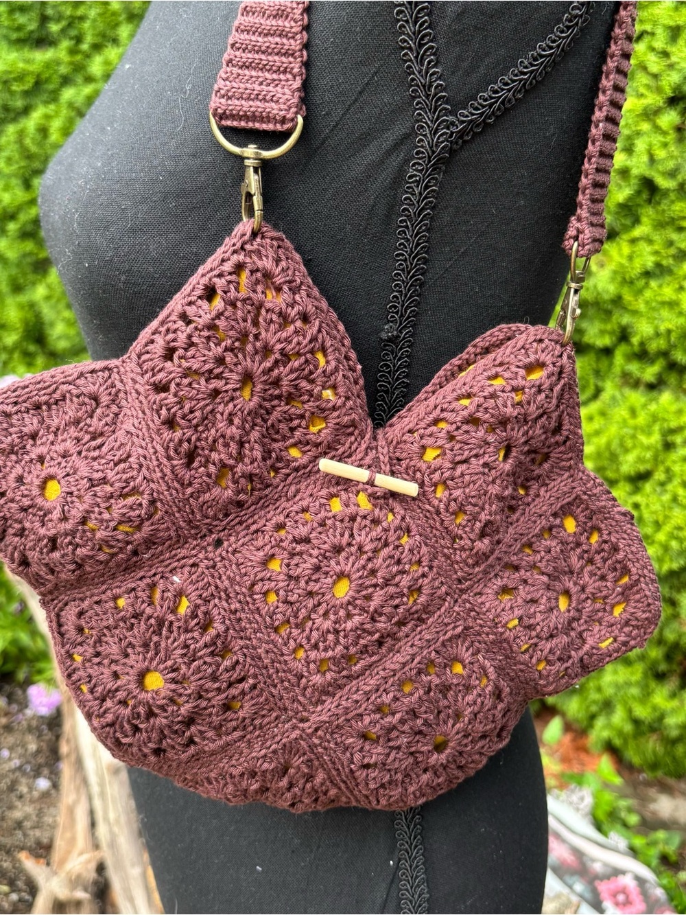 Handmade Crochet Shoulder Bag in Dusty Rose